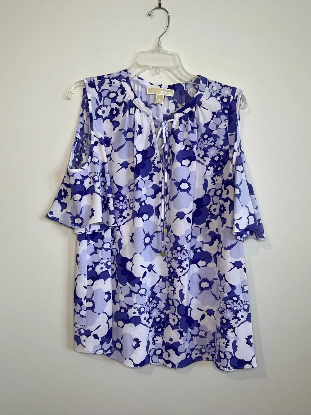 Michael Kors Lavender and White Floral Cold-Shoulder Blouse